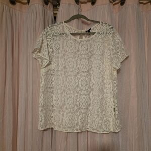 Topshop Cream Lace Short-Sleeve Blouse